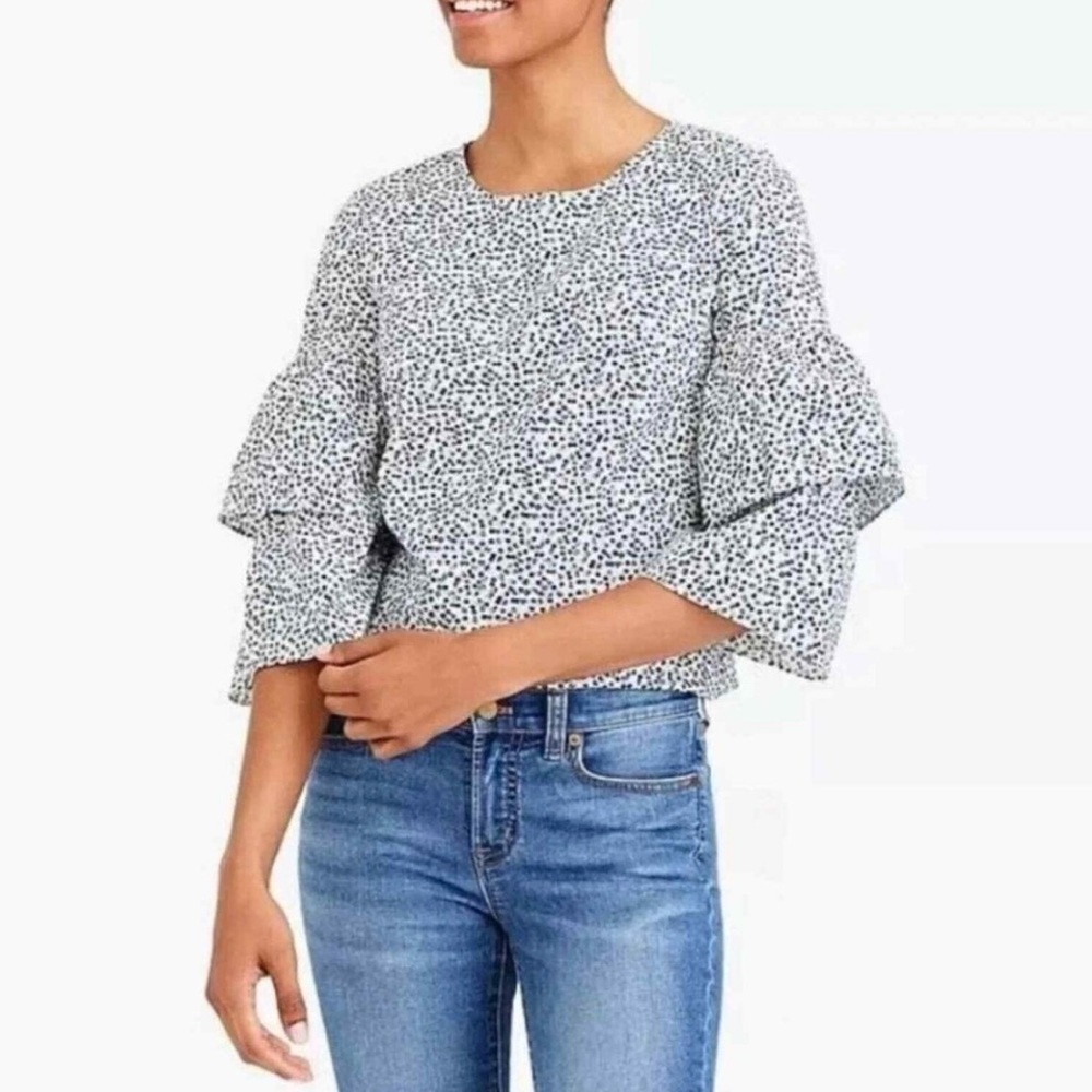 🎀NWT J. Crew Mercantile Blouse Blue Floral Ruffle Sleeve Top Size 2